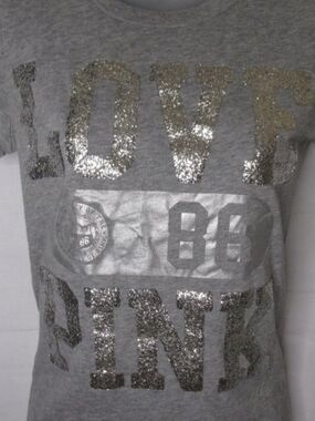 Victoria's Secret Gray Short-Sleeve Tee with Silver Glitter LOVE PINK